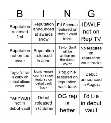 Taylor's Version Bingo - Lexi Bingo Card
