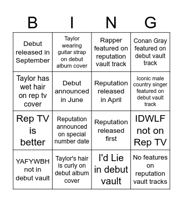 Taylor's Version Bingo - Madi Bingo Card