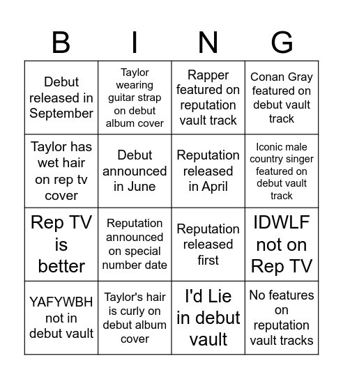 Taylor's Version Bingo - Madi Bingo Card