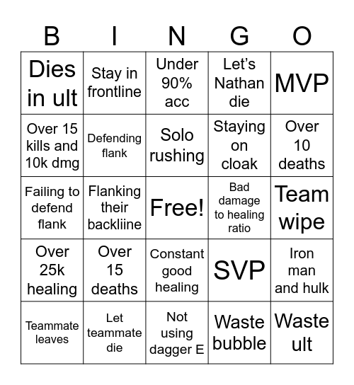Noah bingo Card