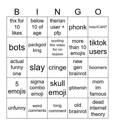YOUTUBE SHORST COMMENTS Bingo Card