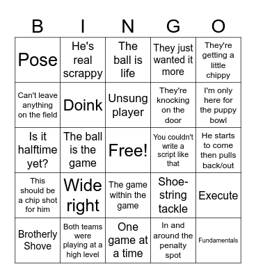Football Game BINGO Card