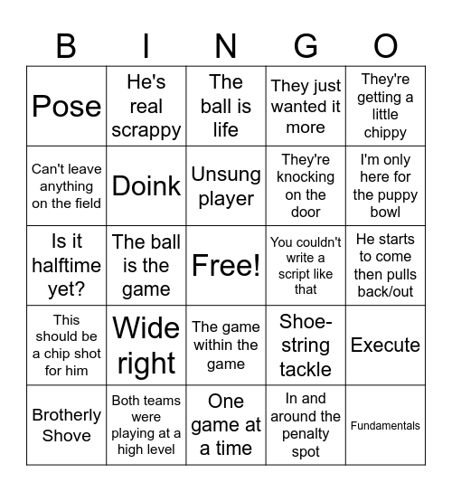 Football Game BINGO Card