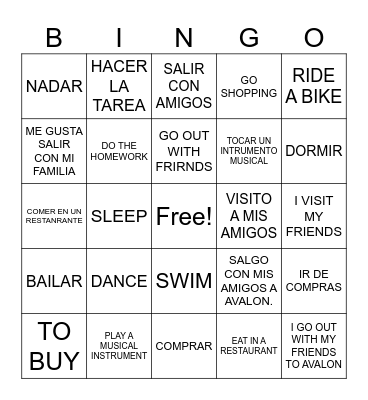 EL TIEMPO LIBRE- LOS PASATIEMPOS Bingo Card
