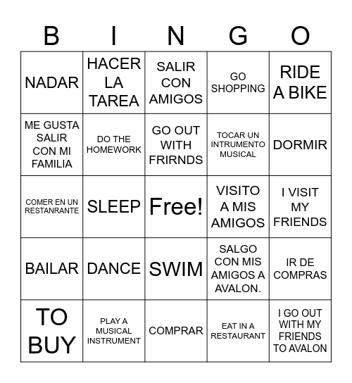 EL TIEMPO LIBRE- LOS PASATIEMPOS Bingo Card