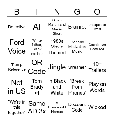 Super Bowl LIX Bingo Card