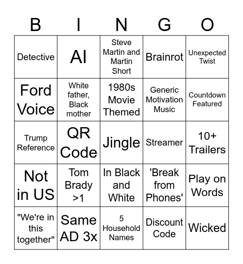 Super Bowl LIX Bingo Card