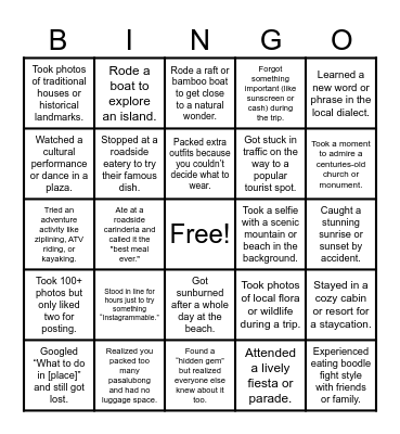 Travel Bingo Card