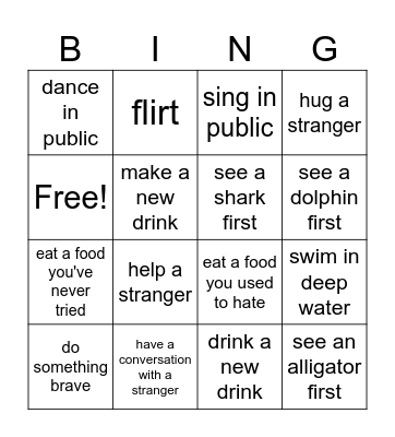 Vacation Bingo Card