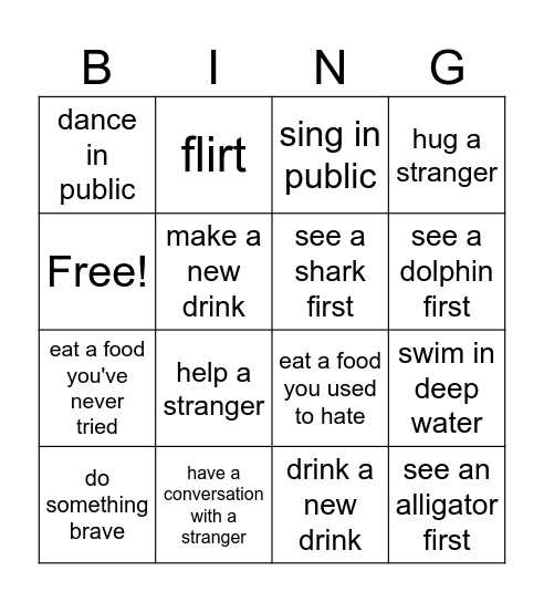 Vacation Bingo Card