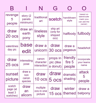 Pony art fight! Bingo Card