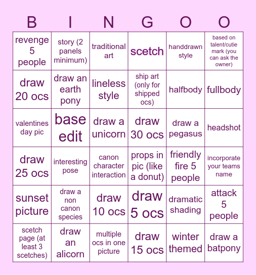 Pony art fight! Bingo Card