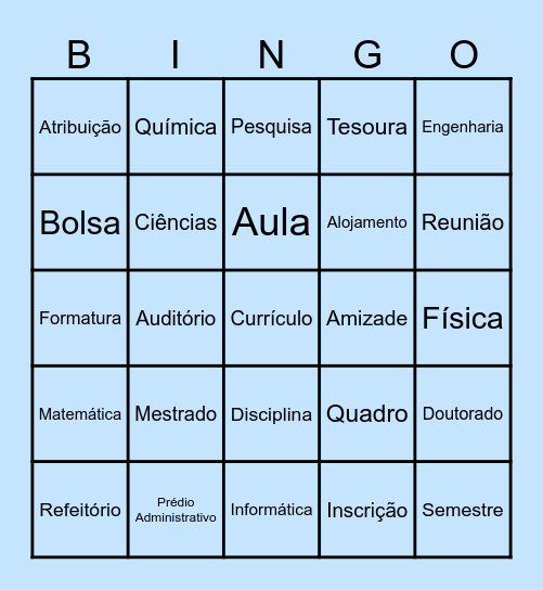 BRASA "University Themed" Bingo Card