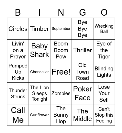 Music Bingo Card