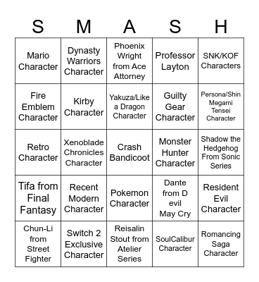 Super Smash Bros (Switch 2) Bingo Card