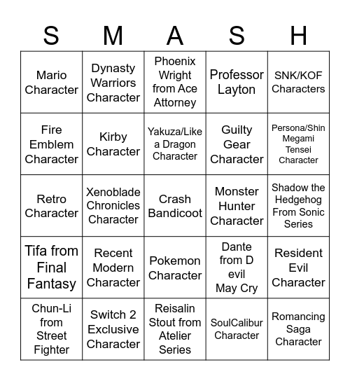 Super Smash Bros (Switch 2) Bingo Card