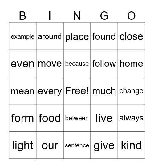 2nd Grade Sight Words Bingo Card