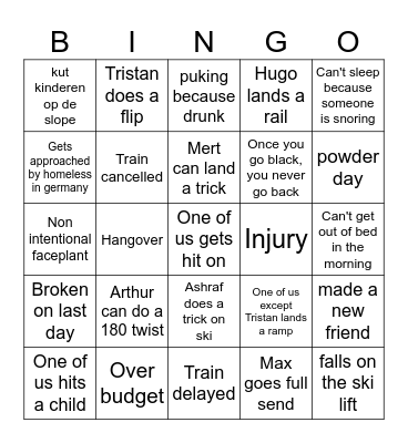 Flachau trip Bingo Card