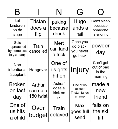 Flachau trip Bingo Card
