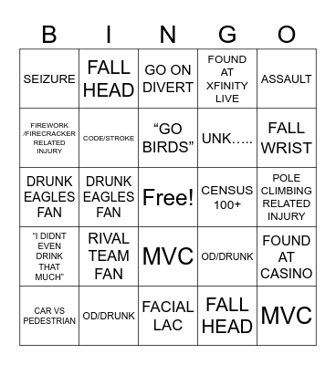 Eagles Game Day ED Bingo Card
