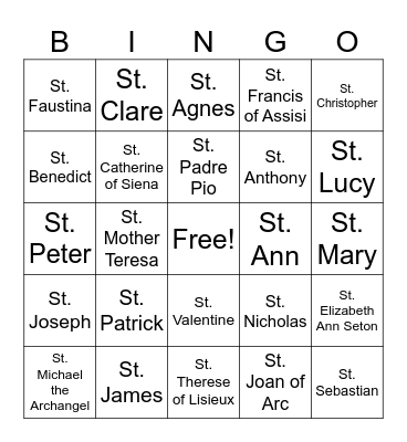 SAINTS Bingo Card