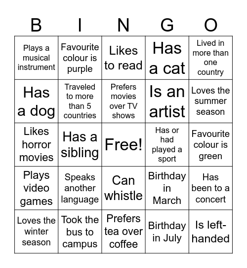 Untitled Bingo Card