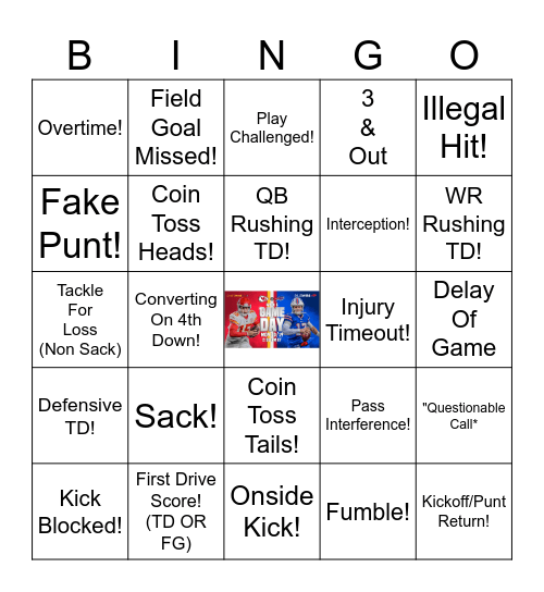 Chiefs Vs Bills Bingo Card