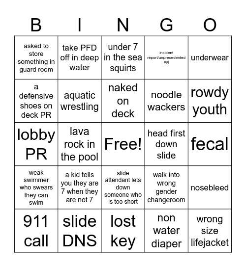 Sunday Guards Bingo Card