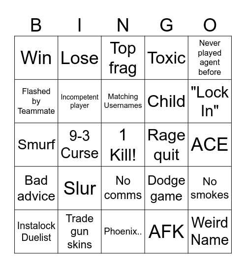 Valorant SUCKS Bingo Card Bingo Card