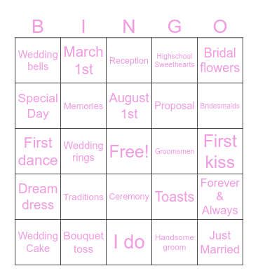 Bridal Bingo Card