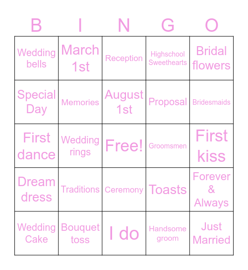 Bridal Bingo Card