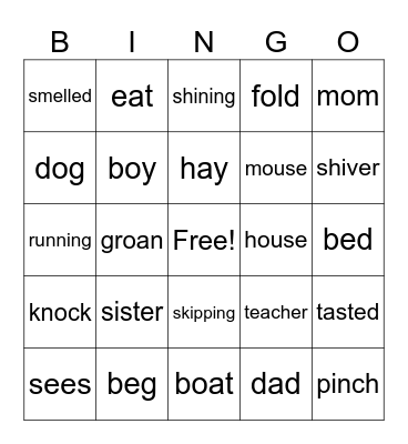Verbs and Nouns Bingo Card
