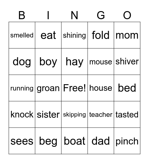 Verbs and Nouns Bingo Card