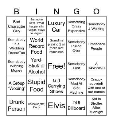 Keith & Arielle’s Vegas Vacation Bingo Card