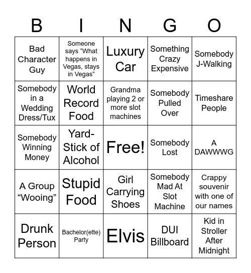Keith & Arielle’s Vegas Vacation Bingo Card