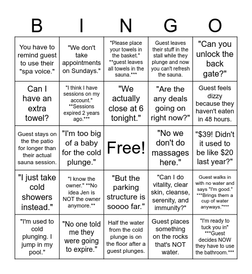 Shack BINGO Card