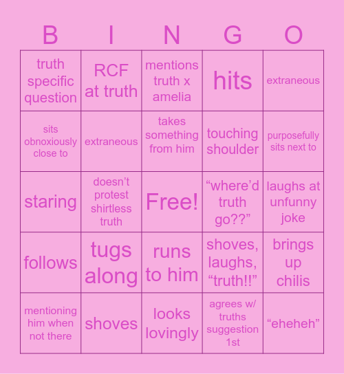 truth x amelia☺️🤨 Bingo Card