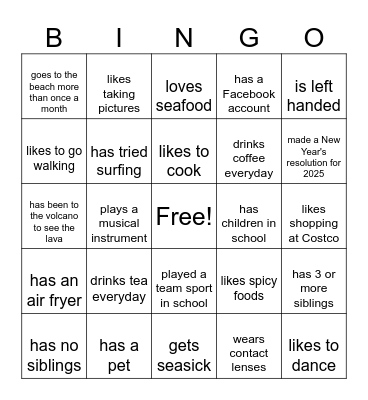 Friend Bingo Card