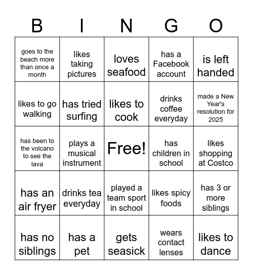 Friend Bingo Card