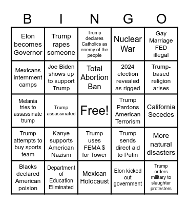 Trump Second Term Bingo Card