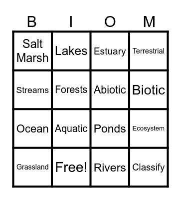 Biome Bingo Card