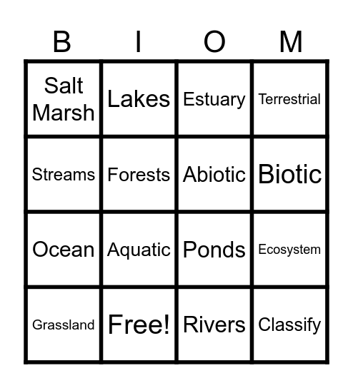 Biome Bingo Card