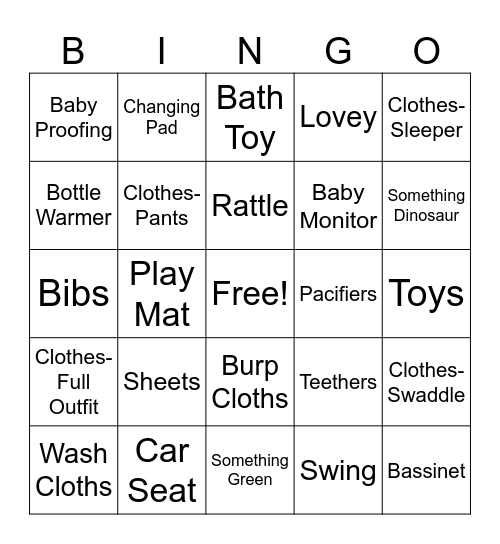 Baby Shower Gift Bingo Card