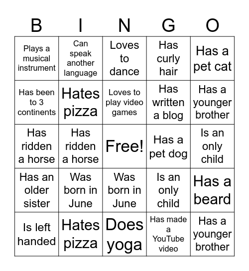 Human Bingo Card