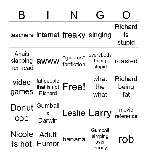 Gumball Bingo Card