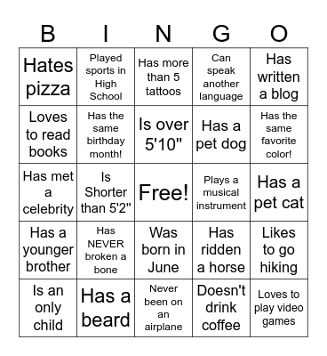 Human Bingo Card