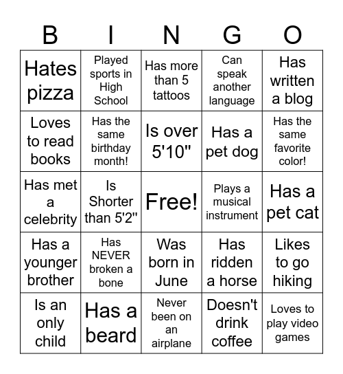 Human Bingo Card