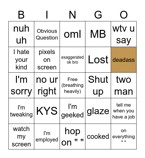 Vrishin's BINGO BAZINGA Bingo Card