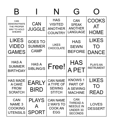 GET TO KNOW YOU BINGO CARD Bingo Card