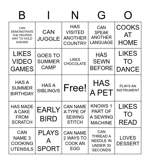 GET TO KNOW YOU BINGO CARD Bingo Card